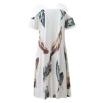 Women Casual V Neck Dresses Summer Printed Elegant Loose Dress Off The Shoulder Dress Guest Wedding Dresses for Women White