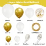 RUBFAC White Gold Balloons Garland Arch Kit with Gold Confetti Balloons for Baptism Wedding Birthday Party Decoration