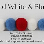 “Red White & Blue” Adjustable Handmade Felt Ball Garland by Sheep Farm Felt- Summer Pom Pom Garland. 1 inch balls. 7 feet long. 28 felt balls
