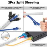 Cable Management Organizer Kit 2 Cable Sleeve Split with 41Self Adhesive Cable Clips Holder, 10pcs and 2 Roll Self Adhesive tie and 100 Fastening Cable Ties for TV Office Home Electronics etc (White)