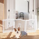 Trimate Dog Gate, Wooden Freestanding Pet Gate for Small Dog and Cat, 19 inches (H) Foldable Dog Fences for Doorway, Halls, Stairs?White?