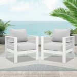 Wisteria Lane 2 Pieces Patio Furniture Aluminum Armchair, All-Weather Outdoor Single Sofa, White Metal Chair with Light Grey Cushions