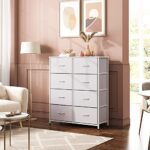 WLIVE Fabric Dresser for Bedroom, Tall Dresser with 8 Drawers, Storage Tower with Fabric Bins, Double Dresser, Chest of Drawers for Kid’s Room, Closet, Playroom, Nursery, Dormitory, White
