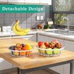 Fruit Basket Bowls Stackable Vegetable Storage with Banana Tree Hanger Stand for Kitchen Countertop, Metal Wire Basket for Bread Onions Potatoes White