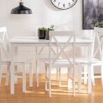 Walker Edison 4 Person Modern Farmhouse Wood Small Dining Table with 4 Chairs Set for Dining Room Kitchen, 48 Inch, White