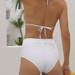Dokotoo Womens Ladies Sporty Athletic High Waist Two Pieces Brazilian Fashion Bikini Set Padded Solid Tassel Swimsuit Swimwear Bathing Suit with Bottom Medium A White
