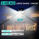 QIYVLOS Solar Lights Outdoor -2 Pack, 210 LED 2500LM Motion Sensor Lights with Remote Control, 3 Heads Solar Flood Lights, IP65 Waterproof, 360° Wide Angle Illumination Wall Light with 3 Modes White