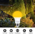 2 Pack LED Dusk to Dawn A19 Bug Light Bulbs – Yellow Bulb, Amber Light, Automatic Sensor Bulb, LED Porch Lights, Security Outdoor Bulb, Auto On/Off, 2000K E26 40W Equivalent Katalamp
