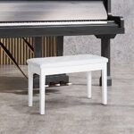 HOMCOM Traditional Country Birchwood Faux Leather Padded 2 Person Piano Bench – White