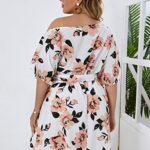WDIRARA Women’s Plus Size Floral Print One Shoulder Short Sleeve Belted A Line Dress White 0XL