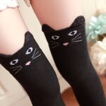 Napoo Clearance Women Winter Cartoon Cat Bear Panda Knitted Over Knee Long Boot Thigh-High Warm Socks (Black)