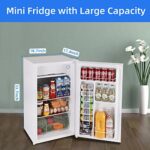 BANGSON Mini Fridge with Freezer, 3.2Cu.Ft, Reversible Door Mini Fridge, 5 Adjustable Temperature, 38dB Low Noise, Small Refrigerator for Bedroom, Office, and Dorm, White