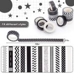 Shindel Black White Washi Tapes, Decorative Masking Tapes 33Ft x 12 Rolls Strpied Washi Tapes for Scrapbook Gift Box Craft Decorations
