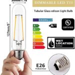 NOVELUX T10 Tubular LED Light Bulbs,4000K Daylight Vintage E26 Edison Bulbs Dimmable,4W Equal 40 watt,400LM,UL-Certified Antique Glass Filament Bulbs for Chandeliers, Wall Sconces (6 Pack)