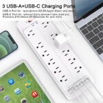 Power Strip, Nuetsa Surge Protector with 12 Outlets and 4 USB Ports, 6 Feet Flat Plug Extension Cord (1875W/15A) for for Home, Office, Dorm Essentials, 2700 Joules, ETL Listed (White)