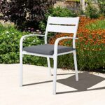 Soleil Jardin Outdoor Aluminum 2-Piece Patio Dining Chairs with Cushions, Stackable Bistro Chairs for Balcony, Garden, Backyard, White Finish & Grey Cushion