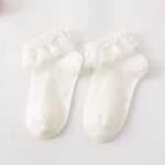 Gwenvenni Toddler Girls White Ruffle Lace Trim Cotton Socks Eyelet Frilly Dress Socks 5 -Pack, Age 3-5T