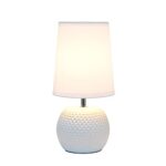 Simple Designs LT2084-WHT Mini Studded Texture Ceramic Bedside Table Lamp, White