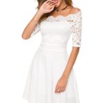 Womens Vintage Lace Off Shoulder Puffy Swing Dresses Sexy Mini Dress for Party Cocktail,Swing-White,M