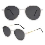 SOJOS Fashion Hexagon Round Sunglasses for Women Trendy Inspired Designer Style Big Shades Sunglasses Sunnies SJ2181 with White Frame/Grey Lens