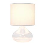 Simple Designs LT2063-CLW Small Glass Raindrop Bedside Table Lamp with White Fabric Shade, Clear