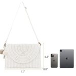 Chling Straw Shoulder Bag Straw Crossbody Bag Straw Clutch Straw Shoulder Bag Casual Beach Straw Handmade Bag for Women (M, Chalk)
