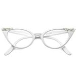 zeroUV Blue Light Blocking Vintage Cat Eye Glasses for Women UV400 Embellished with Rhinestones, 50s Rockabilly Accessories 51mm (White)