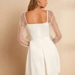 WDIRARA Women’s Polka Dots Mesh Long Sleeve A Line Mini Flowy Wedding Guest Bridesmaid Dress White S