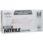ForPro Disposable Nitrile Gloves, Chemical Resistant, Powder-Free, Latex-Free, Non-Sterile, Food Safe, 4 Mil, White, Medium, 100-Count
