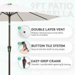 JEAREY 9FT Outdoor Patio Umbrella Outdoor Table Umbrella with Push Button Tilt and Crank, Market Umbrella 8 Sturdy Ribs UV Protection Waterproof for Garden, Deck, Backyard, Pool (Creamy-white)