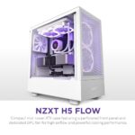 NZXT H5 Flow Compact ATX Mid-Tower PC Gaming Case – High Airflow Perforated Front Panel – Tempered Glass Side Panel – Cable Management – 2 x 120mm Fans Included – 280mm Radiator Support – White
