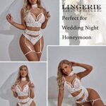 Avidlove Sexy Lingerie Set for Women Bra and Panty Set Garter Lingerie 4 Piece Set(White,XL)