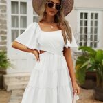 LILLUSORY Womens 2023 Summer White Sundress Beach Graduation Mini Dresses Sun Party Bachelorette Crossover Waist Short Dress