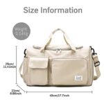 Suruid Sports Gym Bag with Shoes Compartment Travel Duffel Bag with Dry Wet Separated Pocket for Men and Women, Overnight Bag Weekender Bag Training Handbag Yoga Bag – Off-white