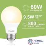 Sigalux LED Light Bulbs 60 Watt Equivalent A19 Standard Light Bulbs 2700K Warm, Non-Dimmable Energy Efficient 9.5W LED Soft White Bulb with E26 Medium Base, 800 Lumens, UL Listed, 4 Packs