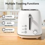 2 Slice Stainless Steel Toaster Retro with 6 Bread Shade Settings, Bagel, Cancel, Defrost Function, 2 Slice Toaster with Extra Wide Slot, Removable Crumb Tray, White