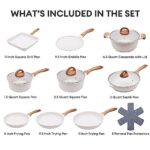 JEETEE 20pcs Pots and Pans Set Nonstick, White Granite Coating Cookware Sets for Kitchen, w/Frying Pan, Saucepan, Sauté Pan, Griddle Pan, Crepe Pan, Induction Cooking Pots, PFOA Free