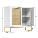 Anmytek Rattan Cabinet, Sideboard Buffet Storage Cabinet with 2 Doors Kitchen Sideboard Furniture with Natural Rattan, White H0013