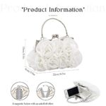JAMBHALA Women Evening Clutch Bag Floral Satin Small Purses with Detachable Strap for Wedding, Party, Prom (White)