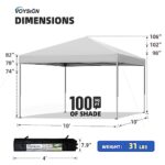 VOYSIGN 10×10 Pop Up Canopy Tent, Outdoor Instant Sun Shelter – White, Included 1 x Rolling Storage Wheeled Bag, 4 x Guylines, 8 x Stakes