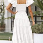 LILLUSORY Bridal Shower Dresses for Women 2023 Casual Boho Trendy Casual Summer Midi Maxi Elegant Short Sleeve Dress White
