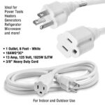 BindMaster Heavy Duty Extension Cord/Wire Power Cable, Indoor/Outdoor, 16/3, Single Outlet, 15 Feet, UL Listed, White