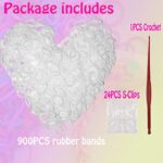 Yowamho 900 White Rubber Band with 24 S-clips and 1 Small Crochet, Elastic, Not Easy to Break.