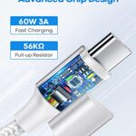 etguuds White Short USB C to USB C Cable [1ft, 2-Pack], 60W/3A Fast Charging Type C to Type C Charger Cable for Samsung Galaxy S23 S22 S21 S20 Ultra 5G, Z Flip/Fold 4 3, Note 20, Pixel 7 6 Pro & More