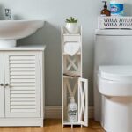 J JINXIAMU Small Bathroom Storage,Bathroom Storage Cabinet with Toilet Paper Holder Insert,Bathroom Stand for Small Space,White