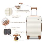 imiomo Carry On Luggage 20 Inch airline approved Hardside 3PCS Set Lightweight Rolling Travel Luggagewith TSA Lock? Suitcase with Spinner Wheels (White+brown, Carry-On 20-Inch)