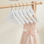 SONGMICS Kids Wooden Hangers 20 Pack, Solid Wood Baby Hangers, Children’s Coat Hangers with Pants Bar, Shoulder Notches, Swivel Hooks, 12.6 x 7.5 Inches, White and Silver UCRW006W20