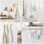 VIS’V Adhesive Hooks, White Self Adhesive Shower Wall Hooks Waterproof Stainless Steel Stick on Hooks Heavy Duty Kitchen Bathroom Sticky Hooks for Towel Loofah Cup Key Coat Decor – 6 Pcs