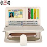 UTO Women PU Leather Wallet RFID Blocking Large Capacity 15 Card Slots Smartphone Holder Snap Closure D White