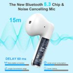 Wireless Earbuds, Bluetooth 5.3 Headphones in Ear with Noise Cancelling Mic, Bluetooth Earbuds Stereo Bass, IP7 Waterproof Sports Earphones, 32H Playtime USB C Charging Ear Buds White for Android iOS